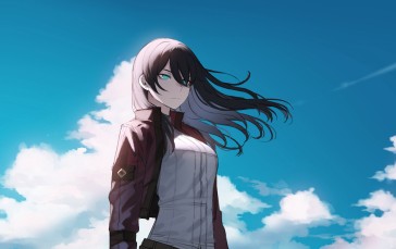 Clear Sky, Clouds, Hair Blowing in the Wind, Long Hair Wallpaper