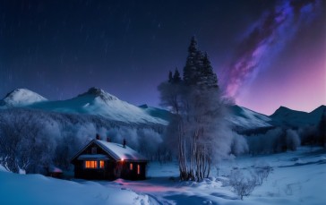AI Art, Winter, Snow, Cottage Wallpaper