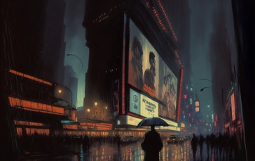 AI Art, Blade Runner, Cyberpunk, Rain, Umbrella Wallpaper