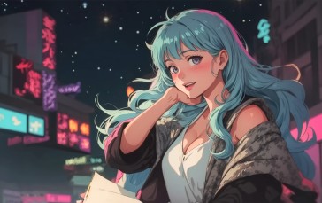 Anime Girls, Digital Art, City Lights, Artwork, AI Art Wallpaper