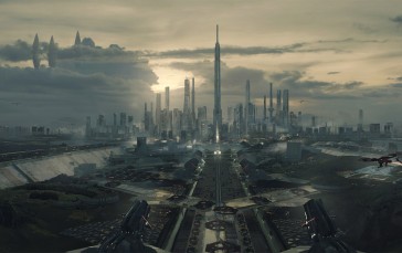 City, Science Fiction, High Tech, Clouds, Water, Skyscraper Wallpaper
