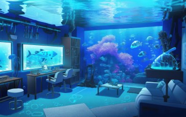 AI Art, Illustration, Underwater, Interior, Room Wallpaper