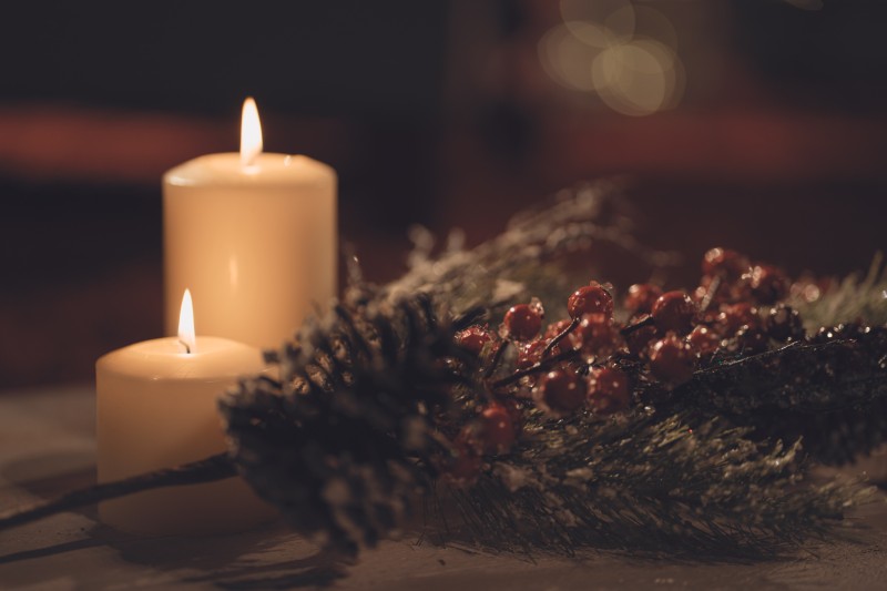 Christmas, Winter, Candles, Bokeh Wallpaper