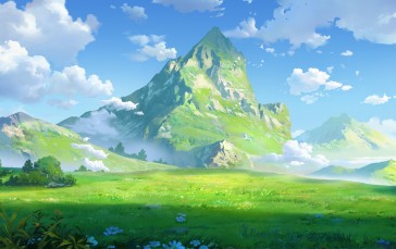 Landscape, Field, Mountains, Clouds, Grass Wallpaper