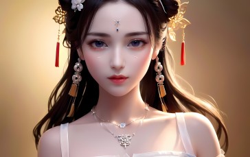 AI Art, Asian, Looking at Viewer, Necklace Wallpaper
