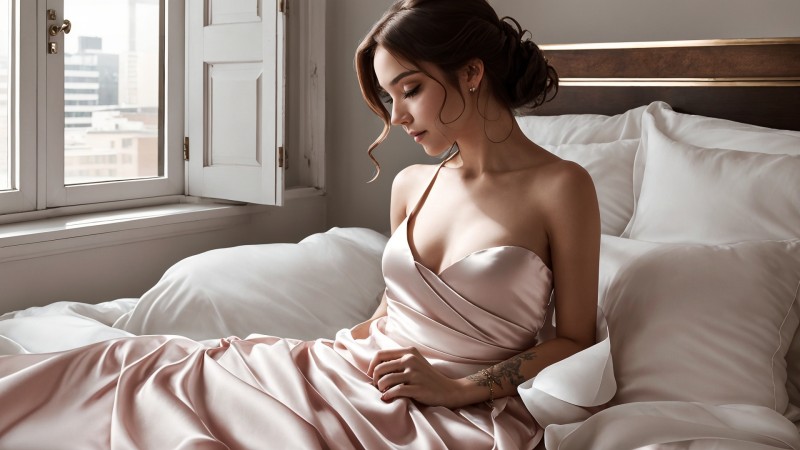 AI Art, Women, Model, Bed Wallpaper