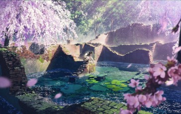 Water, Ruins, Petals, Trees, Water Lilies Wallpaper