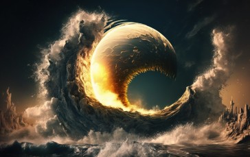 AI Art, Illustration, Moon, Waves Wallpaper