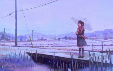 Anime, Anime Girls, Snow, Scarf, Umbrella Wallpaper