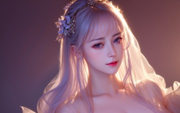AI Art, Women, Asian, Looking at Viewer, Simple Background Wallpaper