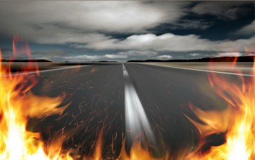 Road, Fire, Clouds, Sky Wallpaper