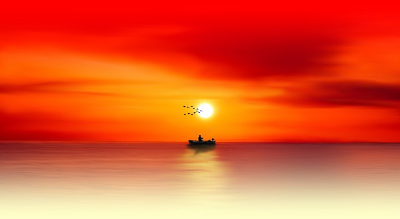 Sunset, Boat, Water, Sky Wallpaper