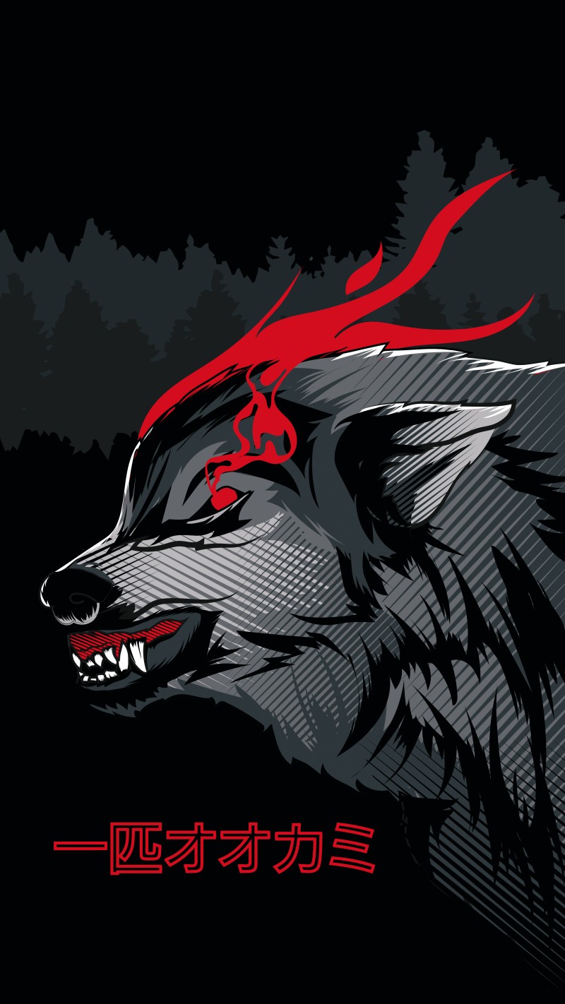 Wolf, Logo, Japanese, Portrait Display, Animals Wallpaper