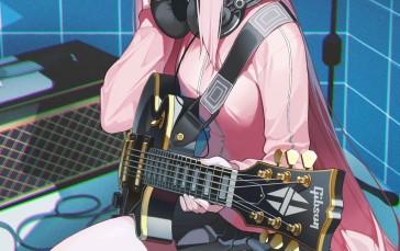 Anime Girls, BOCCHI THE ROCK!, Portrait Display, Guitar, Headphones, Musical Instrument Wallpaper
