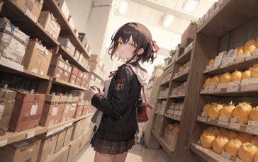 Anime, Anime Girls, Schoolgirl, School Uniform, Shopping, Purse Wallpaper