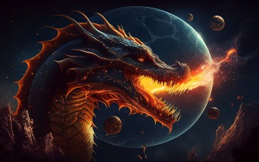 Dragon, Galaxy, Space Clouds, AI Art Wallpaper
