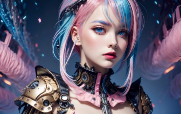 AI Art, Women, CGI, Blue Eyes, Colorful Wallpaper