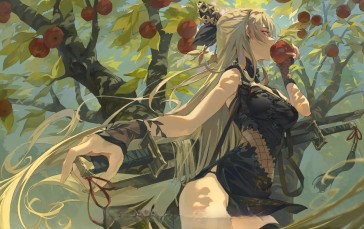 Anime Girls, Swordsman, Sword, Apples, Fruit Wallpaper