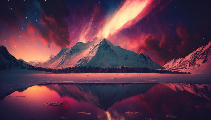 AI Art, Illustration, Landscape, Mountains, Lake, Winter Wallpaper
