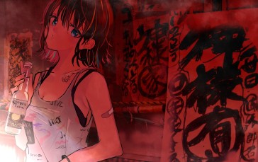 2D, Anime Girls, Band-Aid, Alcohol Wallpaper