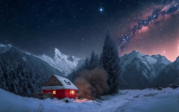 AI Art, Winter, Cottage, Snow Wallpaper