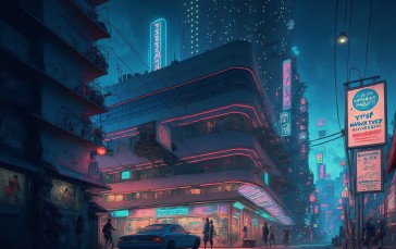 Cyberpunk, Illustration, City, City Lights Wallpaper