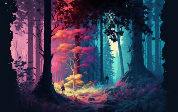 AI Art, Illustration, Forest, Path Wallpaper
