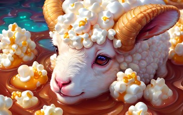 AI Art, Sheep, Lamb, Popcorn Wallpaper