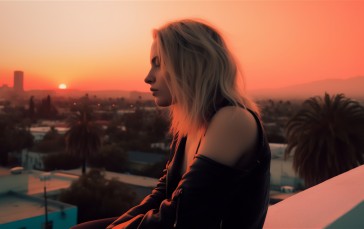 AI Art, Women, Blonde, Rooftops, Sunset Wallpaper