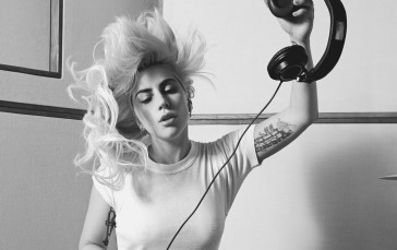 Lady Gaga, Monochrome, Long Hair, Closed Eyes, Tattoo Wallpaper