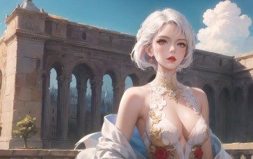 Fantasy Castle, Fantasy Girl, Short Hair, AI Art, Asian Wallpaper