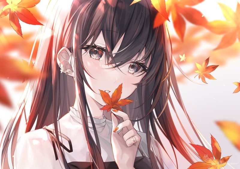 Anime, Anime Girls, Leaves, Fall Wallpaper