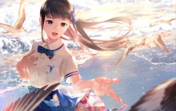 Sawasawa, Anime Girls, Beach, Water Wallpaper