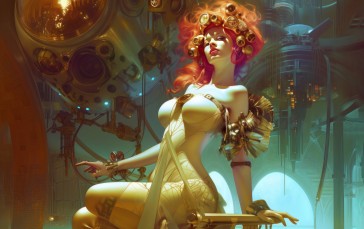 AI Art, Women, Science Fiction, Illustration, Redhead, Head Tilt Wallpaper