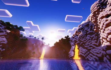 Minecraft, Lava, Water, Sky, Clouds Wallpaper