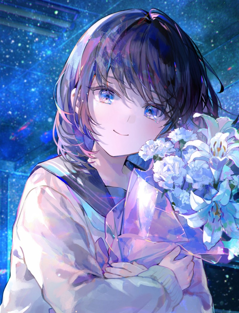 Anime, Anime Girls, Schoolgirl, School Uniform, Smiling, Flowers Wallpaper