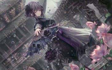 Anime, Anime Girls, Fans, Closed Eyes, Flowers Wallpaper