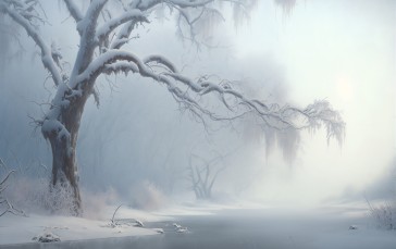 AI Art, Winter, Snow, Frost, White Wallpaper