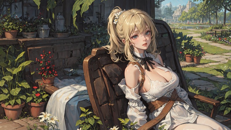 Garden, Women, AI Art, Anime Girls, Blonde Wallpaper