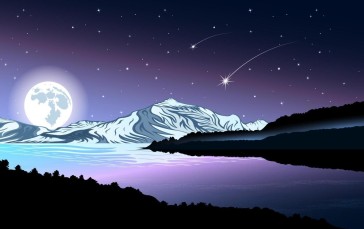 Mountains, Stars, Starry Night, Night, Water Wallpaper