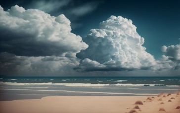 AI Art, Beach, Clouds, Sea, Sand Wallpaper