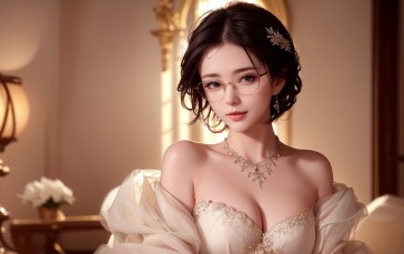 Ai Dongdong, AI Art, Asian, Women, Glasses, Cleavage Wallpaper