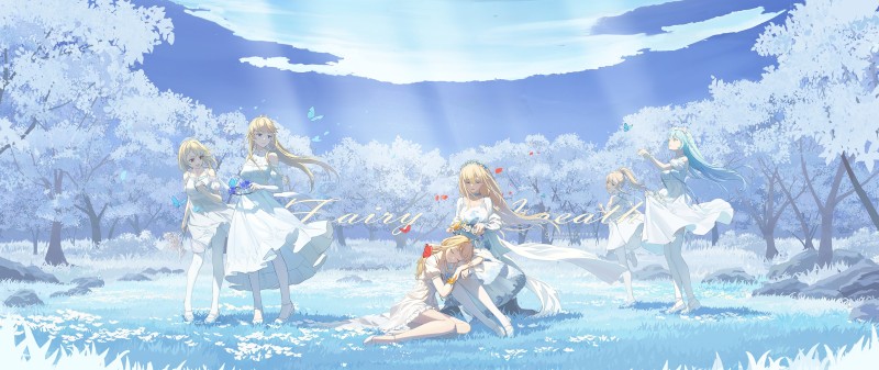 Anime, Anime Girls, Dress, Butterfly, Sky, Wind Wallpaper