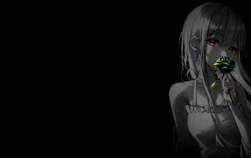 Selective Coloring, Anime Girls, Simple Background, Black Background, Minimalism, Flowers Wallpaper