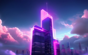 AI Art, Science Fiction, Skyscraper, Clouds Wallpaper