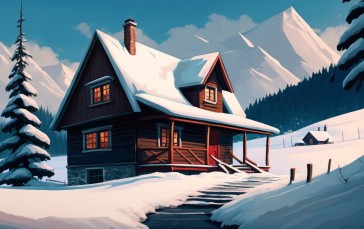 AI Art, Illustration, Winter, Snow, House Wallpaper