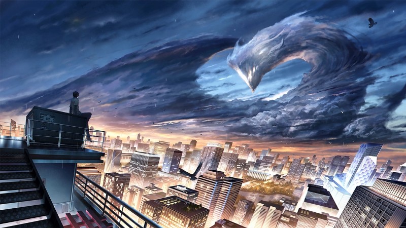 Ricardo·M·Lu, Dragon Raja, Stairs, Clouds, Anime Boys Wallpaper