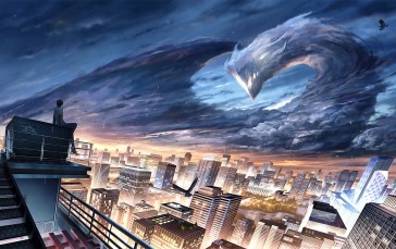 Ricardo·M·Lu, Dragon Raja, Stairs, Clouds, Anime Boys Wallpaper