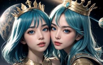 AI Art, CGI, Blue Hair, Crown Wallpaper