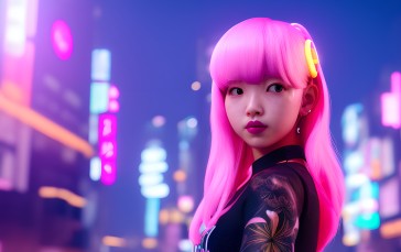 Pink Hair, AI Art, Digital Art, Stable Diffusion, Asian Wallpaper